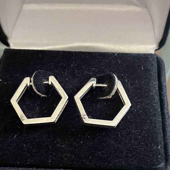 Sterling Silver Earring with Diamond Inlays - Picture 2 of 4